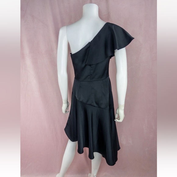 Theia Womens Black Dress Size 6 $595 Asymmetrical Ruffle One Shoulder - Picture 3 of 7